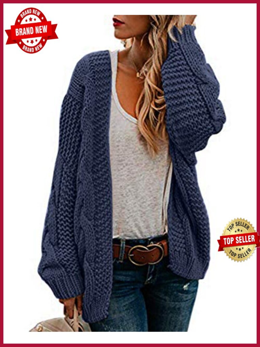 Oversized Chunky Cable Knit Open Front Cardigan Long Sleeve
